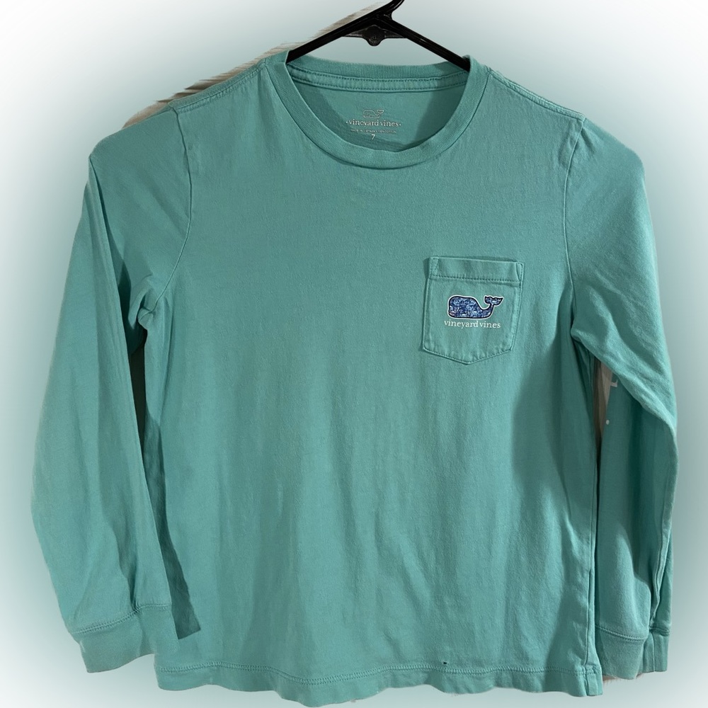 Vineyard Vines Girls' Vintage Whale Long-Sleeve Pocket Tee Size 7